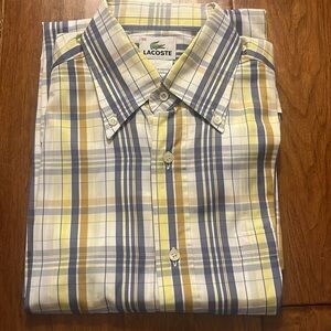 Lacost white yellow blue Plaid Long Sleeves Buttons down shirt